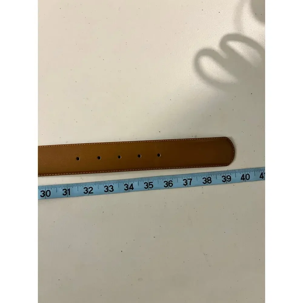 Vintage Liz Claiborne Tan Full Grain Semi Aniline Leather Gold Belt Size Large